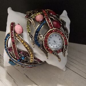 Colorful Gemstone Cuff Watch